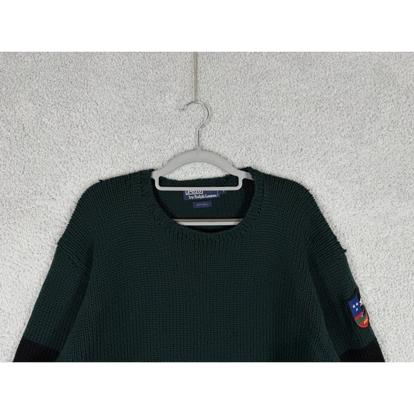 Vintage Polo Ralph Lauren Suicide Ski Wool Sweater Mens Size L Colorblock Green - Picture 4 of 16